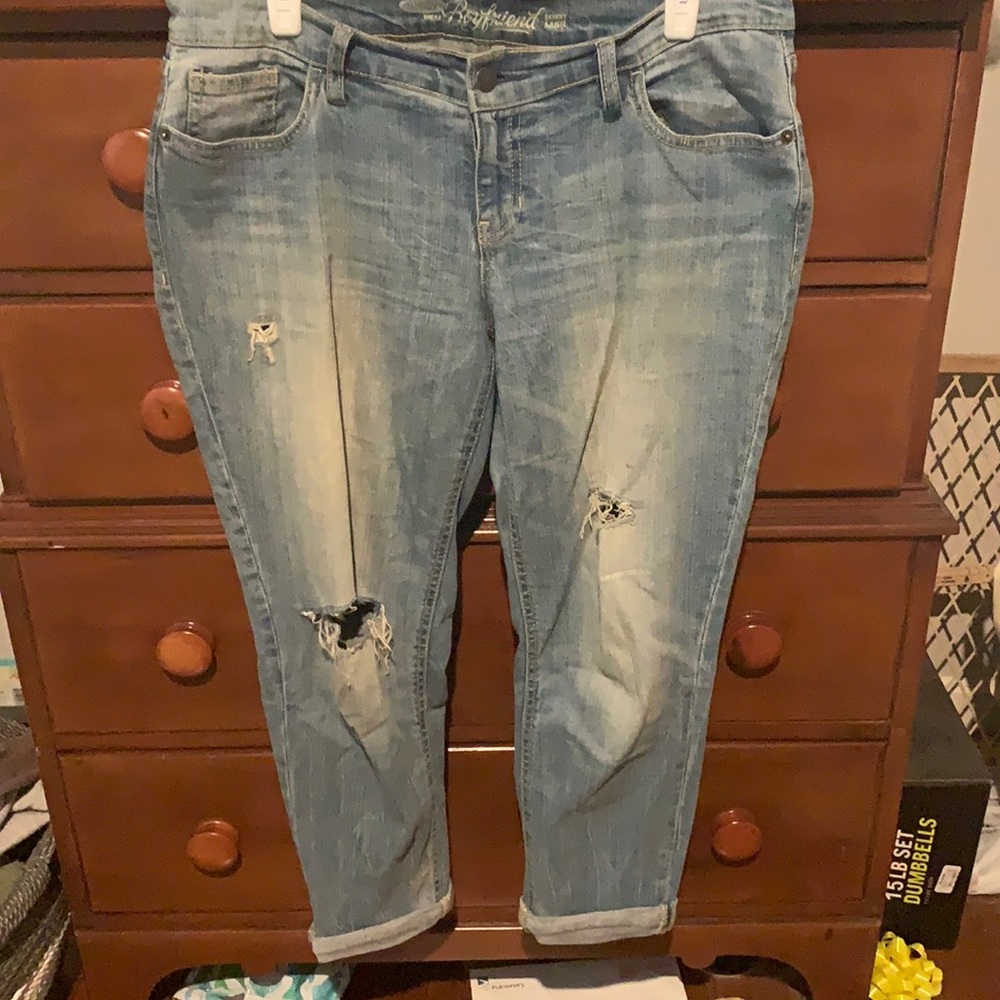 Distressed, light wash Skinny Boyfriend Jean